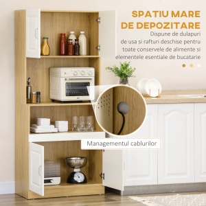 Unitate de camara inalta din PA de culoare alb si lemn cu 4 usi cu dulapuri si raft deschis, pentru bucatarie si sufragerie, 80x40x180 cm - Img 4