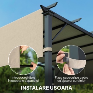 2 Bucăți Husă de Schimb pentru Pergolă, Copertină de Umbrire, Ușor de Instalată, pentru Pergolă 3 x 3(m), Bej - Img 6