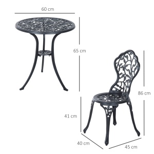 3pcs Patio Bistro Set Cast Aluminum Table Chair Outdoor Furniture Antique Black - Img 3