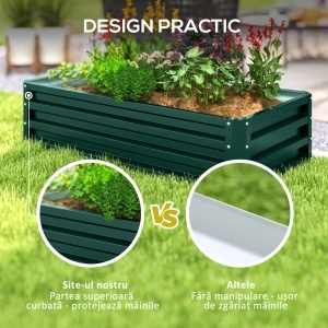 4' x 2' x 1' Pat de Gradina Galvanizat Inaltat, Cutie de Plantare din Metal Pat Inaltat pentru Legume, Flori, Plante si Plante Aromatice, Verde - Img 7