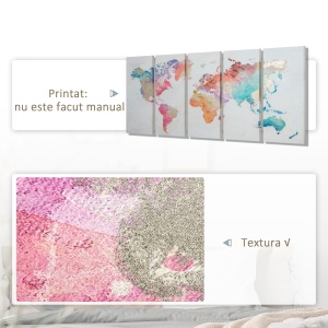 5 Piese Canvas Wall Art Harta Lumii, Tablouri de Perete pentru Decor Dormitor Sufragerie, 80 x 40 cm x 4 - Img 4