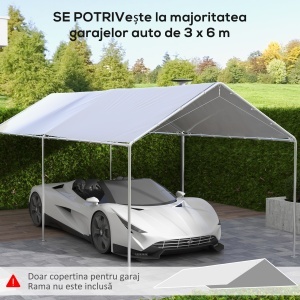 Acoperiș Carport 10 x 20 ft, Copertină de Schimb Rezistentă la UV cu Corzi Elastice, Alb - Img 4