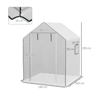 Acoperiș de Înlocuire pentru Seră Walk-in din PE cu Ușă Rulabilă și Ferestre, 140 x 143 x 190cm, Alb - Img 3