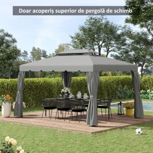 Acoperiș de Rezervă pentru Pavilion 4x3 m cu 2 Niveluri pentru Grădină, Copertină Rezistentă la Apă din Poliester 170g/㎡ cu 8 Găuri de Drenaj, Gri Deschis - Img 7