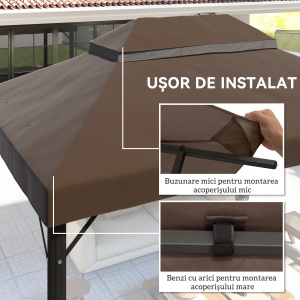 Acoperiș de Schimb pentru Foișor 4x3 m cu 2 Niveluri pentru Grădină, Acoperire Rezistentă la Apă din Material Oxford 370g/㎡ Anti-UV 30+ cu Orificii de Drenaj, Cafeniu - Img 5