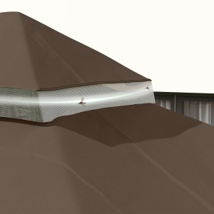 Acoperiș de Schimb pentru Foișor 4x3 m cu 2 Niveluri pentru Grădină, Acoperire Rezistentă la Apă din Material Oxford 370g/㎡ Anti-UV 30+ cu Orificii de Drenaj, Cafeniu - Img 8