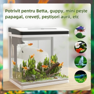 Acvariu de 28L cu Iluminare LED, Orificii de Ventilație și Pompă Silențioasă, 38x26x38 cm, Alb - Img 4