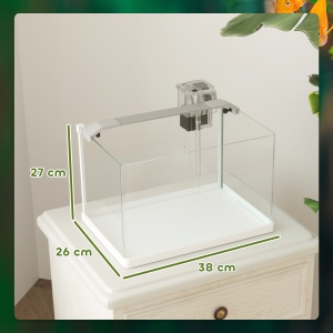 Acvariu pentru Pești Roșii din Sticlă cu Lumini LED cu Filtru și Pompă de Apă, 38x26x27 cm, Alb - Img 3