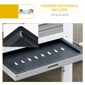 Adapost din Lemn pentru Iepuri pentru Exterior cu 2 Custi si Zona Deschisa Imprejmuita cu Usi si Rampe, 259x64x92 cm, Gri - Img 5