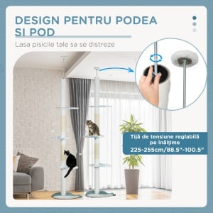 Ansamblu de Joacă Reglabil pentru Pisici 225-255 cm Alb - Img 5
