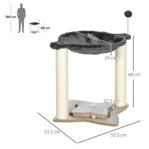 Ansamblu de pisici , turn pentru pisici cu 2 straturi pentru pisici de interior cu stalp de zgariat din sisal, pat pentru pisoi de plus, bila, 53,55x53,5x66 cm - Img 3