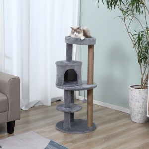 ansamblu pentru 1-2 pisici, 3 nivele, 48x48x104cm gri - Img 2