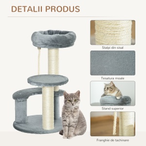 Ansamblu pentru Pisici cu 3 Niveluri din Plus Sisal Natural Gri Ф40x65cm - Img 5