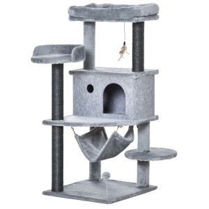 Arbore Răzuitoare pentru Pisici 48x48x107 cm Turn pentru Pisici cu Cavernă de Fetru Demontabilă Hamacă Paturi Platforme Gri - Img 1