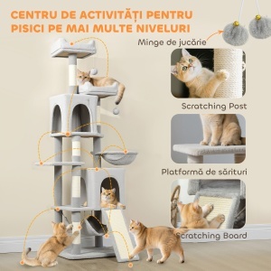 Arborele pentru Pisici cu Căsuțe, Paturi, Singhii și Mingi, Gri Deschis - Img 4
