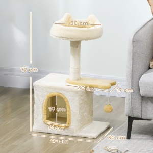 Arborele pentru Pisici cu Crenguță și Căsuță 40x30x72 cm Bej și Galben - Img 3