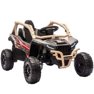 ATV Electric pentru Copii 3-8 Ani 12V cu Licență KAWASAKI, Motor Dublu, Telecomandă și Muzică, Galben
