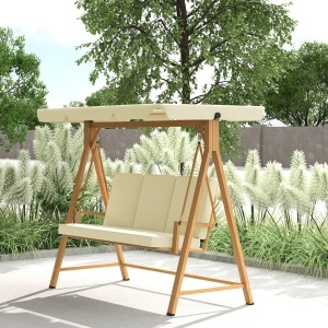 Balansoar de Grădină 3 Locuri cu Acoperiș și Perne 195x120x170cm Bej - Img 9