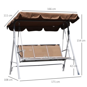 Balansoar de Gradina 3 Locuri Schelet in Metal Maro 171x108x154cm - Img 3