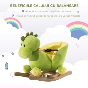 balansoar dragon copii 60x33x45cm, verde si galben - Img 5