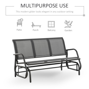 Banca Balansoar de Gradina cu 3 Locuri din Metal si tesatura Tip Plasa Respirabila, 147x70x85 cm, Gri - Img 4