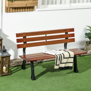 Bancă cu 2 locuri, pentru grădină și terasă, fontă de aluminiu + lemn natural, 120 x 57 x 70 cm, Maro - Img 9