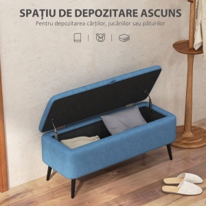 Bancă de depozitare 40", tapițată din material textil cu picioare din oțel pentru Living sau Dormitor, Albastru Închis - Img 4