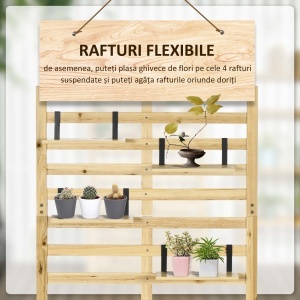 Bancă de Depozitare pentru Grădină din Lemn de Brad cu Spalier Integrat și 4 Rafturi, Bancă de Depozitare Exterior Impermeabilă cu Închidere Magnetică, 80x45x160 cm, Culoare Lemn - Img 6