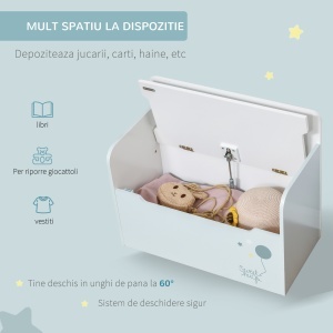 Bancă de Depozitare Portabilă pentru Jucării 2 în 1, Ladă cu Spătar pentru Copii de 3-6 Ani, 60x30x50 cm, Albastru - Img 6