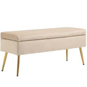 Bancă de Depozitare Tapițată cu Picioare Subțiri, Bancă de Depozitare din Material de Tip Catifea, 102x35x43 cm, Bej