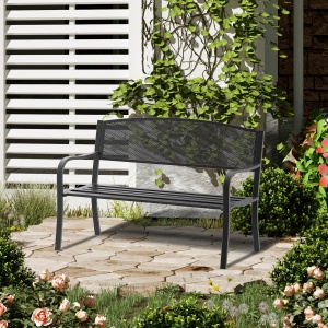 Banca de exterior din otel, negru, 127x60x85cm - Img 2