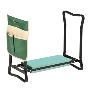 Bancă de grădină 2 în 1 cu protecție pentru genunchi, pernuțe din spumă EVA și geantă pentru depozitare, 58x28x49 cm, Verde - Img 1