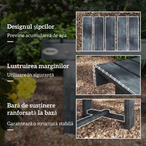 Bancă de Grădină cu 2 Locuri, Bancă de Exterior cu Șipci din Lemn de Molid, Stil Country, Perfectă pentru Terasă, Patio sau Curte, Greutate maximă 250 kg, 110x38x35 cm, Gri - Img 6