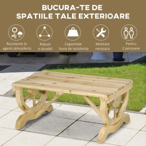 Bancă de Grădină cu 2 Locuri, Design cu Roți, Bancă de Exterior din Lemn de Brad, pentru Terasă, Patio și Curte, 98x50x39,5 cm, Aspect Lemn Natural - Img 6