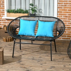 Bancă de grădină cu 2 locuri din metal și sfoară din rășină cu 2 perne - dim. 132L x 72l x 83Î cm - negru - Img 2