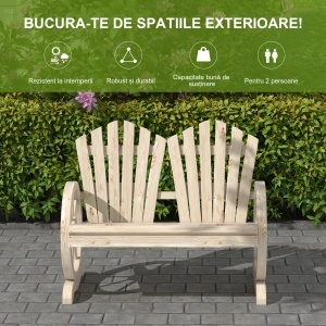 Bancă de Grădină pentru 2 Persoane cu Mânere în Formă de Roată, Bancă de Exterior din Lemn de Brad, pentru Terasă și Curte, 108x66x95 cm, Finisaj Lemn Natural - Img 6
