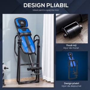 Bancă de Inversie Pliabilă cu Roți și Reglare de la 140-203cm Negru - Img 4