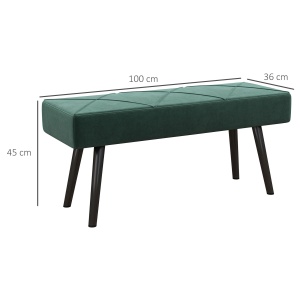 Bancă pentru Capătul Patului, Bancă cu Picioare din Oțel și Țesătură cu Efect de Catifea, 100x36x45 cm, Verde - Img 3