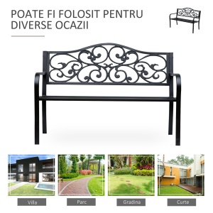Banca pentru exterior din metal, 127x60x89cm, negru - Img 6