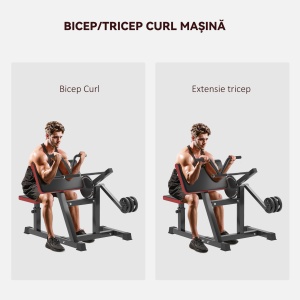 Bancă Preacher Curl 2-în-1 Aparat pentru Bicepși cu Scaun și Suport pentru Coate Ajustabil - Img 4