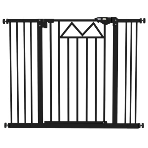 Barieră pentru câini cu 4 șuruburi reglabile și bandă adezivă, din metal și plastic, 74-100x76 cm, negru - Img 1