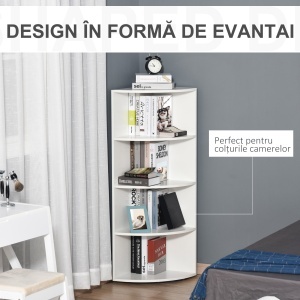 Biblioteca Colt Perete – 4 Rafturi Lemn Alb 120 cm - Img 3