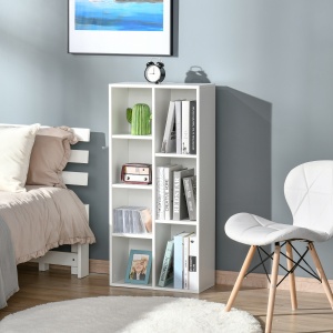 Bibliotecă din Lem Stil Vintage Cubica cu 7 Suporturi Diferite din MDF pentru Casă și Birou, 50x24x106 cm, Alb - Img 7