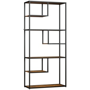 Bibliotecă Mobilă cu 7 Nivele din Lemn și Oțel în Stil Industrial, 83x34x180 cm, Maro - Img 1
