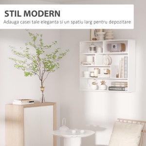 Biblioteca moderna de perete cu 4 niveluri , raft din lemn care economiseste spatiu pentru living si birou, 94x19,5x80cm, alb - Img 4