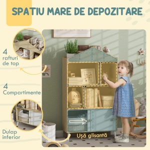 Bibliotecă pentru Copii cu 4 Cuburi Deschise și Rafturi Superioare, 80x30x140.5 cm, Alb - Img 4
