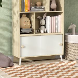 Bibliotecă pentru Copii cu 4 Cuburi Deschise și Rafturi Superioare, 80x30x140.5 cm, Alb - Img 8