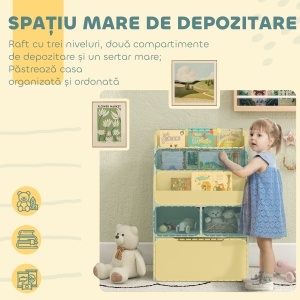 Bibliotecă pentru Copii cu Rafturi, Sertar și Roți, Raft pentru Jucării și Cărți, 60x29.9x90 cm, Verde - Img 4
