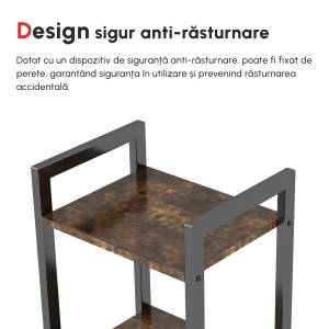 Bibliotecă stil industrial cu 5 rafturi din lemn și oțel, 40x30x154cm - Maro rustic - Img 9
