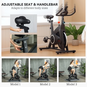 Bicicletă Magnetică cu Ghidon, Șa Reglabilă și Monitor LCD, 106x53x111-123 cm, Negru - Img 6